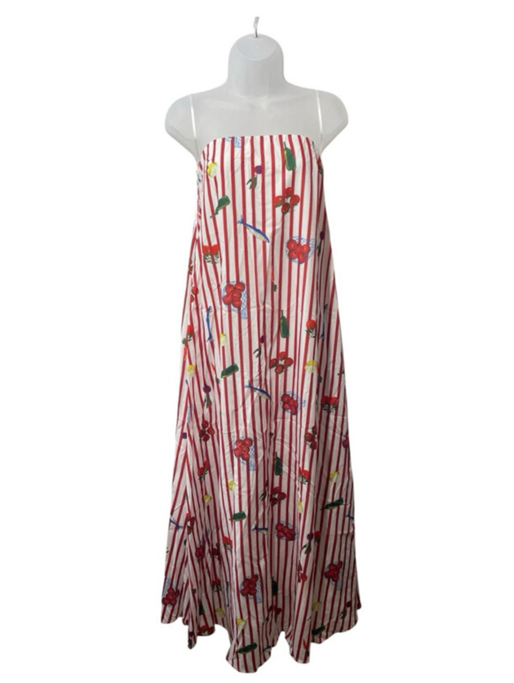 Petal & Pup Women's Soph Strapless Maxi Dress Size M Sleeveless Red Picnic Strip